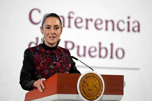 La presidenta de México, Claudia Sheinbaum, habla durante la conferencia matutina en el Palacio Nacional de Ciudad de México el 8 de enero de 2025.(Foto: ALFREDO ESTRELLA/AFP vía Getty Images)